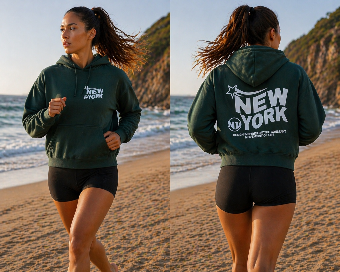 Polerón Verde con Capucha Unisex – Estampado New York | Cómodo y Resistente